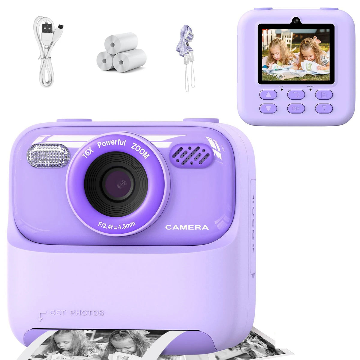 Kids Instant Print Camera 1080P HD | 58mm Thermal, Ages 3–12 Kids Instant Camera PRIMED PE Add 3Rolls