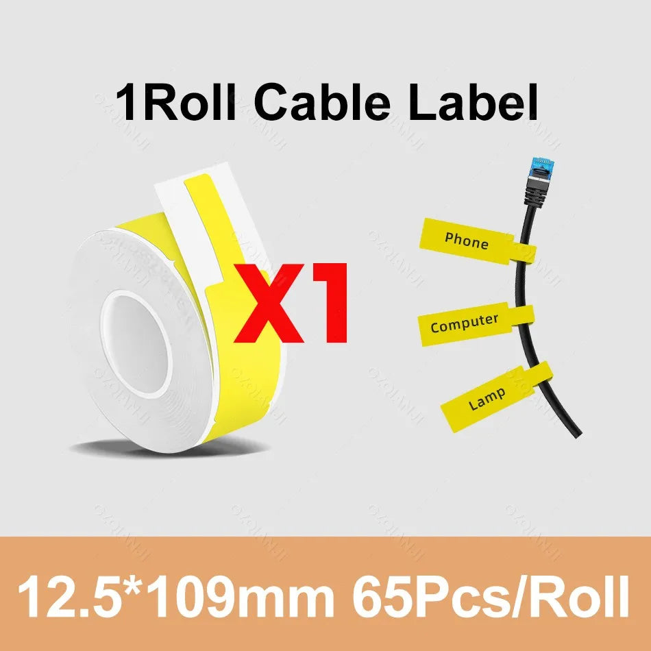 Thermal Label Sticker Roll 12–30mm for Mini Printer P15 D30 P12 Thermal Label Roll PRIMED 1Roll Yellow Cable
