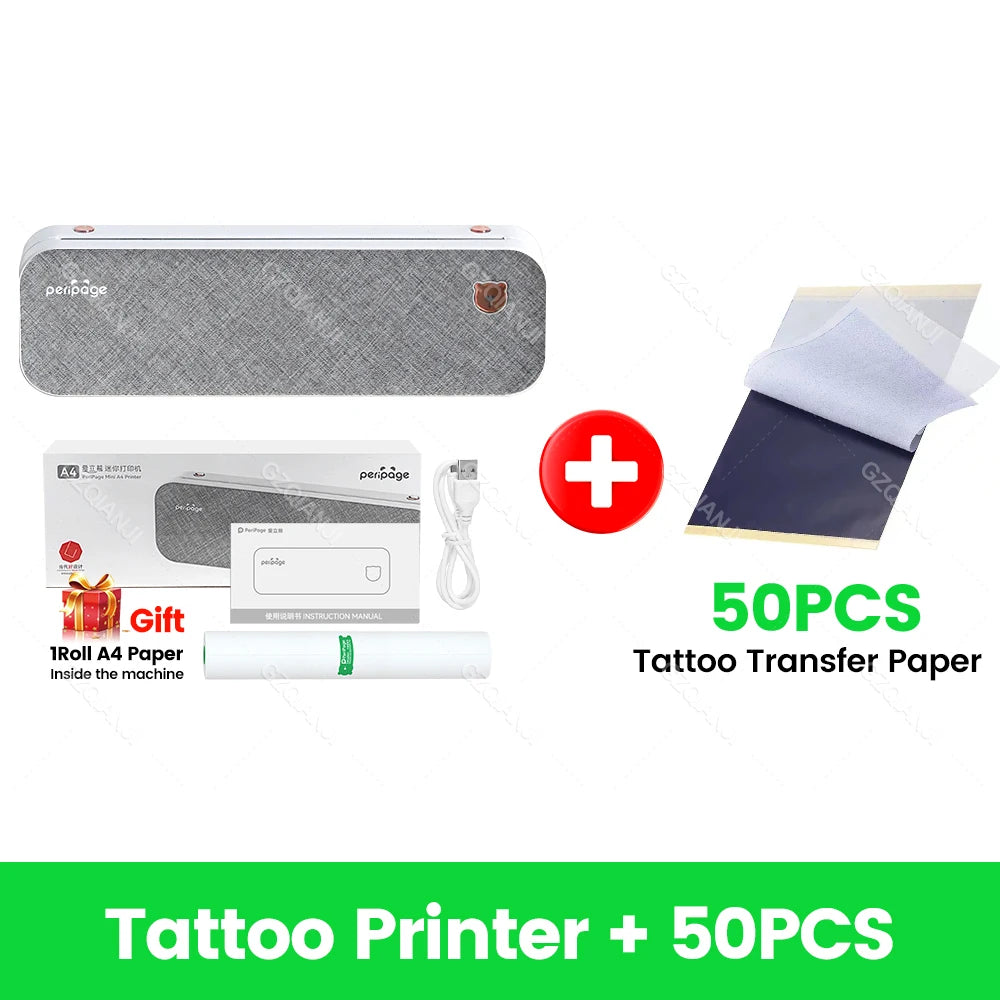 Peripage A40 A4 Bluetooth Thermal & Tattoo Transfer Printer Thermal Printer PRIMED Gray Add 50pcs