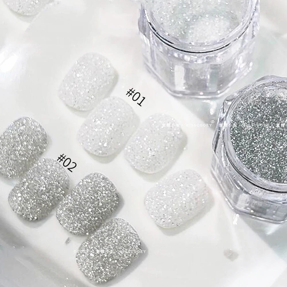 White Sugar Nail Glitter Powder – Iridescent Flakes Pigment 10g