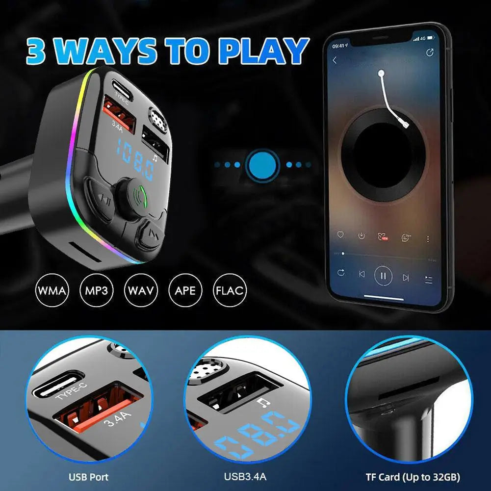 Bluetooth 5.0 FM Transmitter Car Charger – Type-C QC3.0 USB FM Transmitter Adapter PRIMED