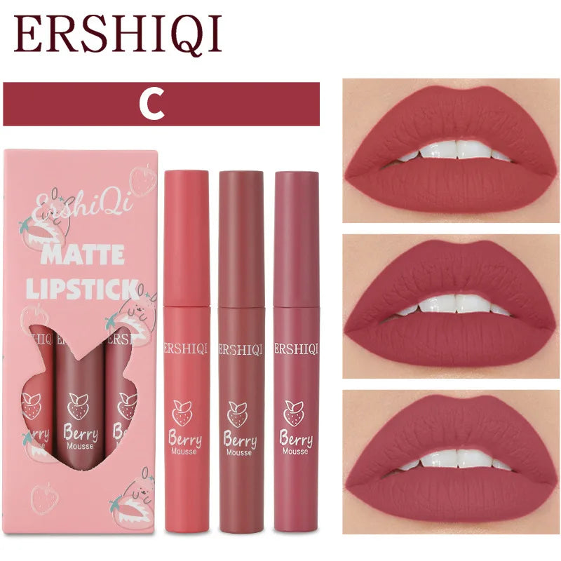 Velvet Matte Lip Glaze Set 3pcs – Waterproof Non-Stick Lip Gloss
