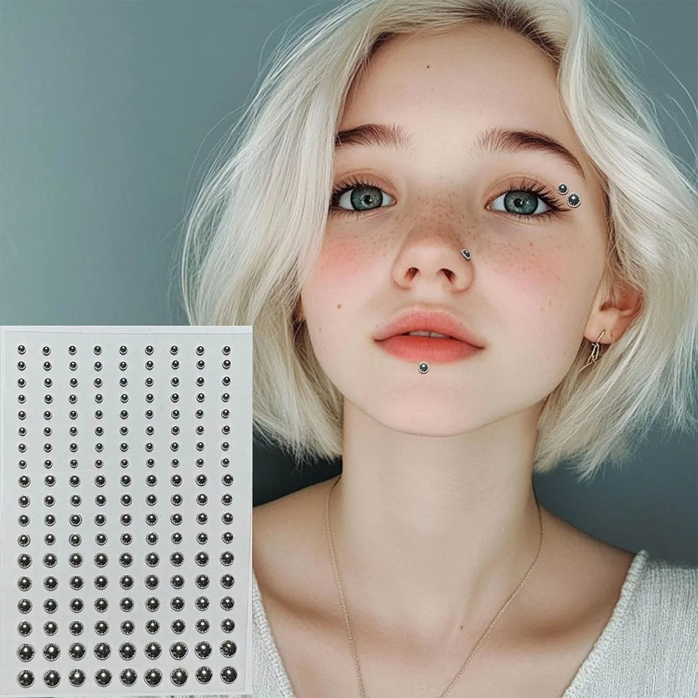 Non-Piercing Rhinestone Face Stickers – Faux Lip & Brow Gems