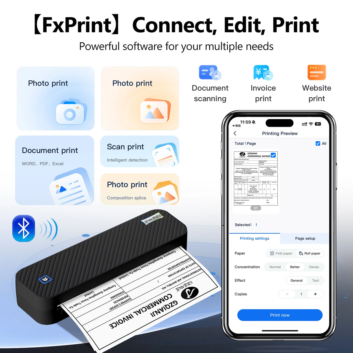 Portable A4 Bluetooth Thermal Printer | Inkless PDF & Doc Thermal Printer PRIMED