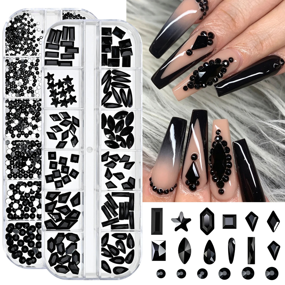 3D Nail Art Rhinestones – 2-Box Gem Shapes DIY Zircon Set Nail Art Rhinestones PRIMED