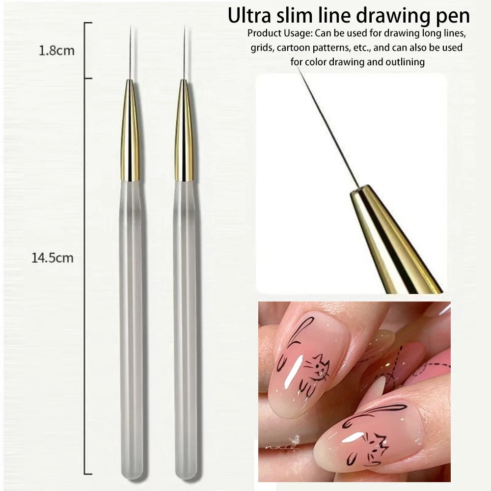 Nail Art Brush Set – Liner, Flat Gel & Plaid Manicure Tools Nail Art Brush Set PRIMED 2Pc Line Pen