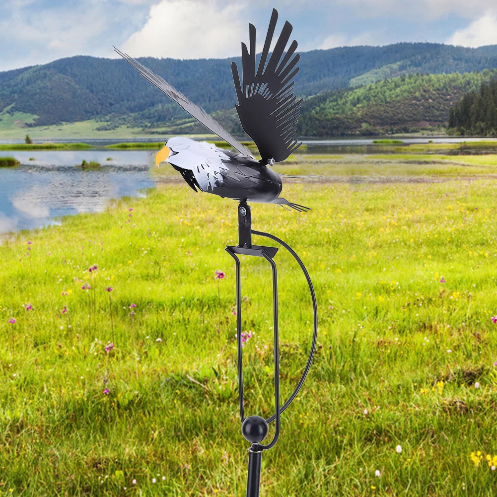 Metal Eagle Wind Spinner Garden Stake – Kinetic Bird Deterrent Garden Wind Spinner PRIMED