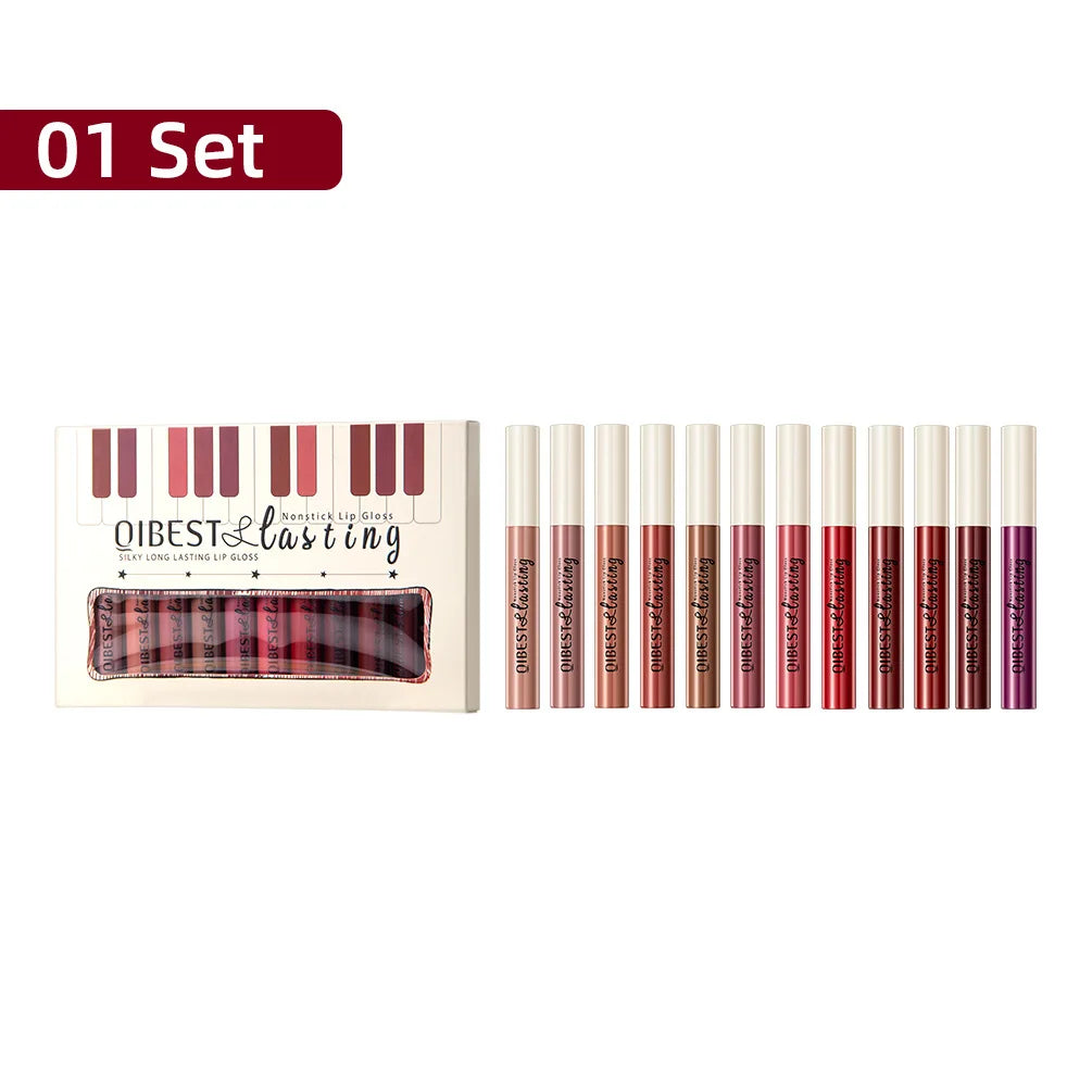 QiBest Matte Lip Gloss Set – 12 Waterproof Long-Lasting Shades