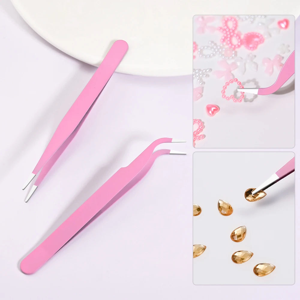 Rhinestone Eyelash Tweezers Stainless Steel Nail Art Set