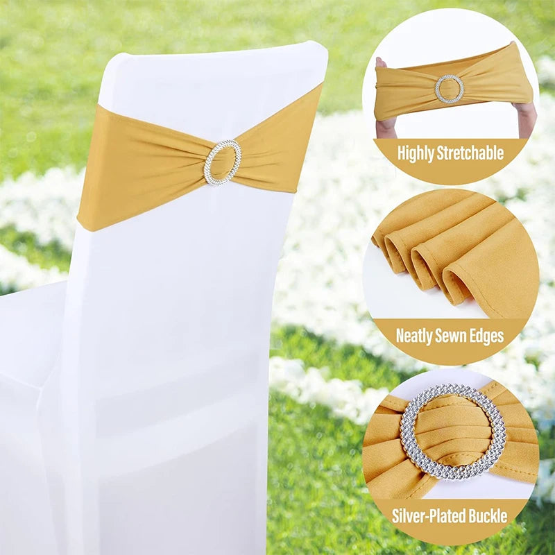 10 Pcs Spandex Chair Sashes with Buckle Slider | Wedding Décor Chair Sashes PRIMED