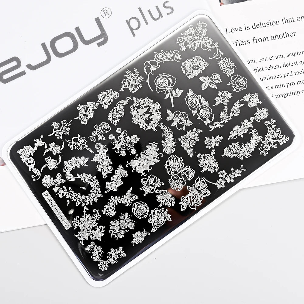 Nail Art Stamping Plate – Flower, Leaf & Butterfly Stencil Nail Stamping Plate PRIMED TL-Plus003