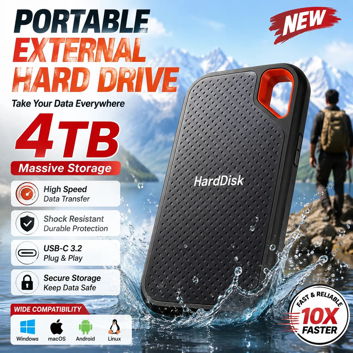 2TB Portable SSD USB-C External Solid State Drive for Laptop & Mac External SSD Drive PRIMED