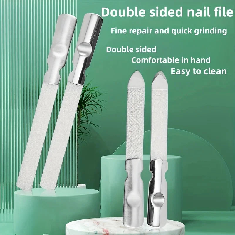 Ouriner Double-Sided Stainless Steel Nail File with Pouch