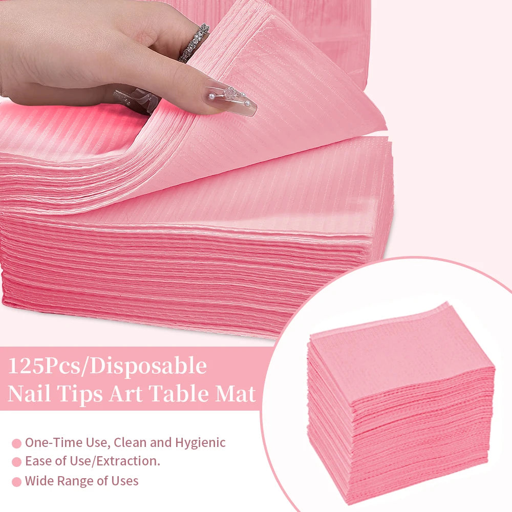 125pcs Disposable Nail Art Table Mats – Waterproof Manicure Pads