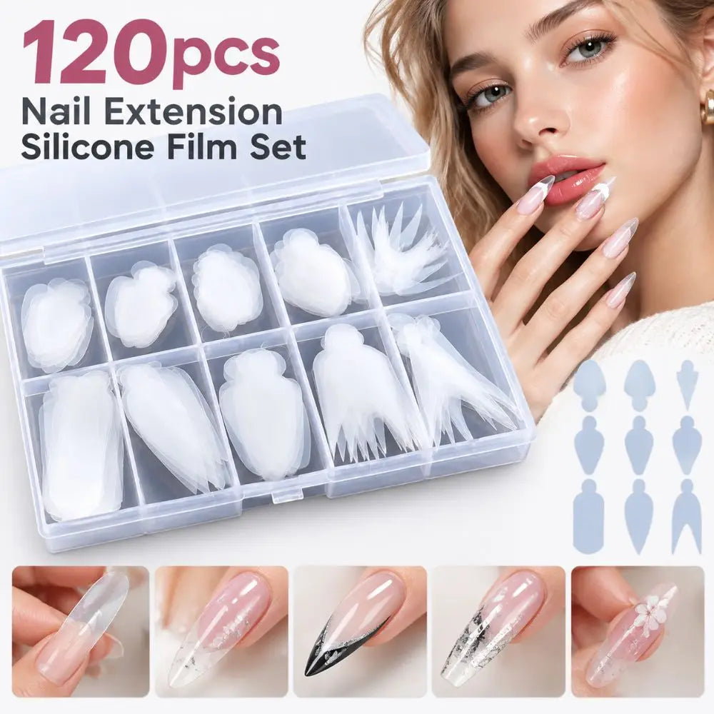 120Pcs Reusable Nail Extension Dual Forms Silicone Kit + Storage Box