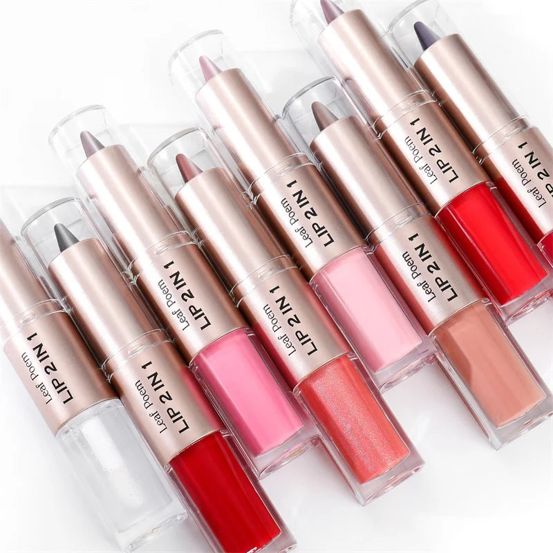 2-in-1 Waterproof Lip Liner & Lip Gloss Pen – 8 Shades Lip Liner Pen PRIMED