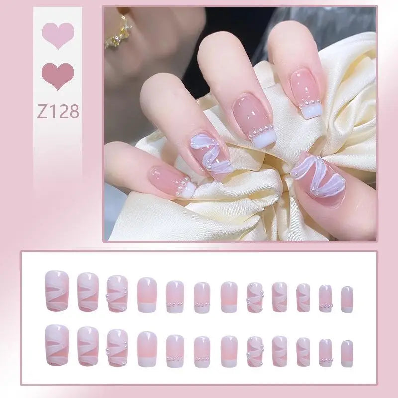 French Press On Nails Set – 24 Short Acrylic Tips with Glue