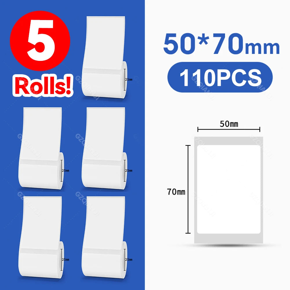 Niimbot Thermal Label Paper 5 Rolls 30–50mm | B1 B21 B203 B3S Thermal Label Rolls PRIMED 5Rolls WH50-70mm