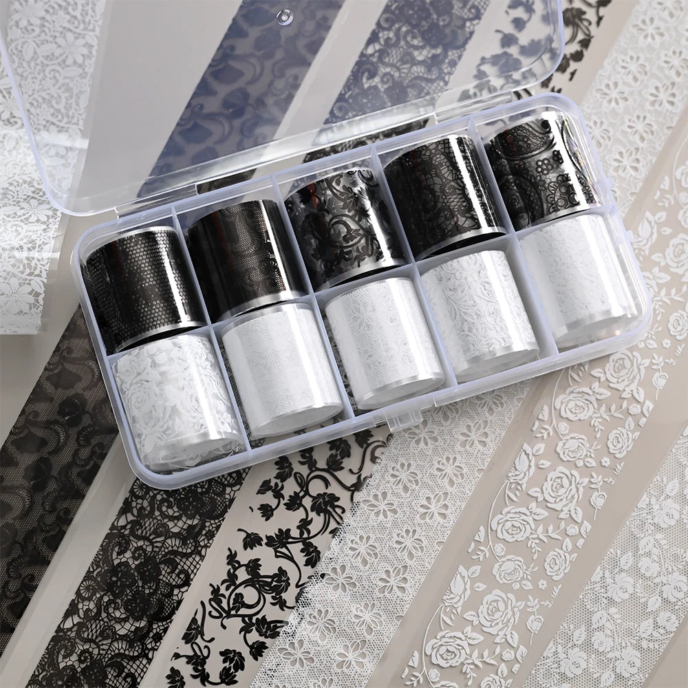 10 Rolls Nail Transfer Foil – Lace Flower & Starry Sky Stickers