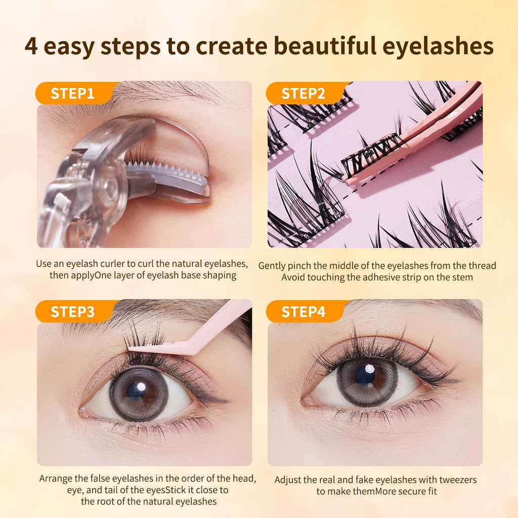 Glue-Free Self-Adhesive Cluster Lashes | DIY Eyelash Extension False Eyelashes PRIMED