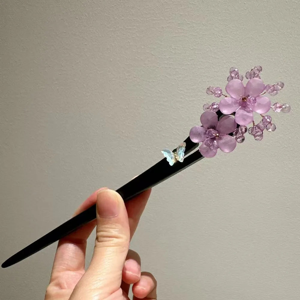 Retro Wood Hair Stick – Floral Lotus Updo Hairpin | 18cm