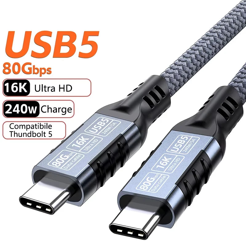 Hannord 80Gbps USB-C Cable 240W 16K Thunderbolt 5/4 USB-C Cable PRIMED