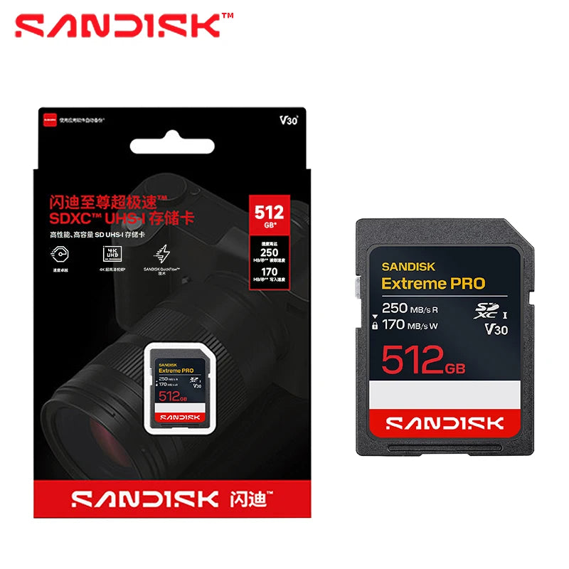 SanDisk Extreme PRO SDXC V30 UHS-I SD Card 64GB–512GB 4K