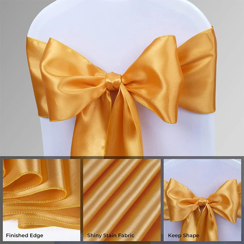 10 Pcs Satin Chair Sashes – Wedding & Banquet Bow Decor