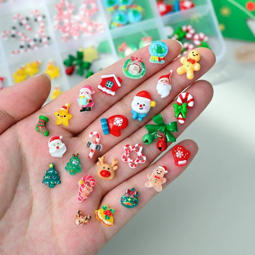 Christmas 3D Nail Art Charms 24-Grid | Santa, Snowman & More Nail Art Charms PRIMED
