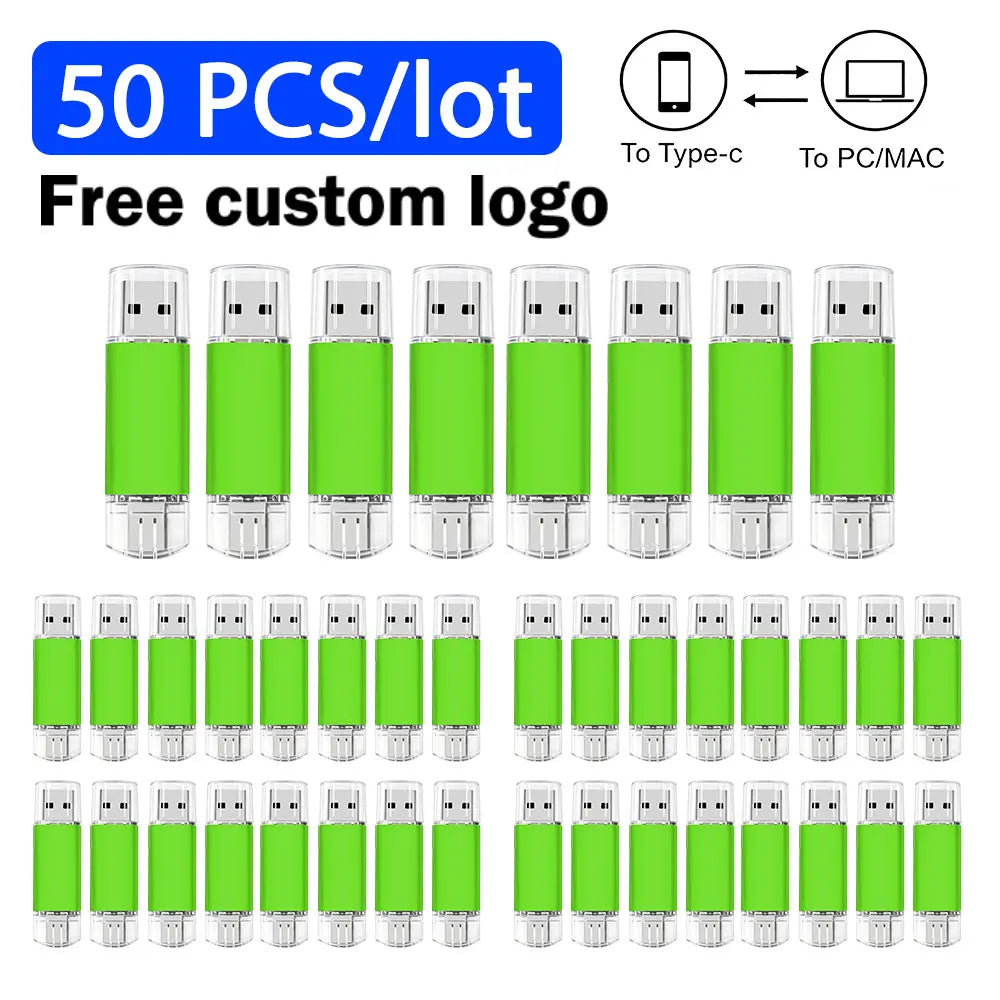Type-C USB Flash Drive Bulk Custom Logo | 8–64GB 10/50/100 Pcs USB Flash Drive PRIMED 4GB Green x50