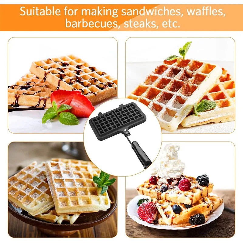 LMETJMA Cast Aluminum Stovetop Belgian Waffle Maker Non-Stick Stovetop Waffle Maker PRIMED