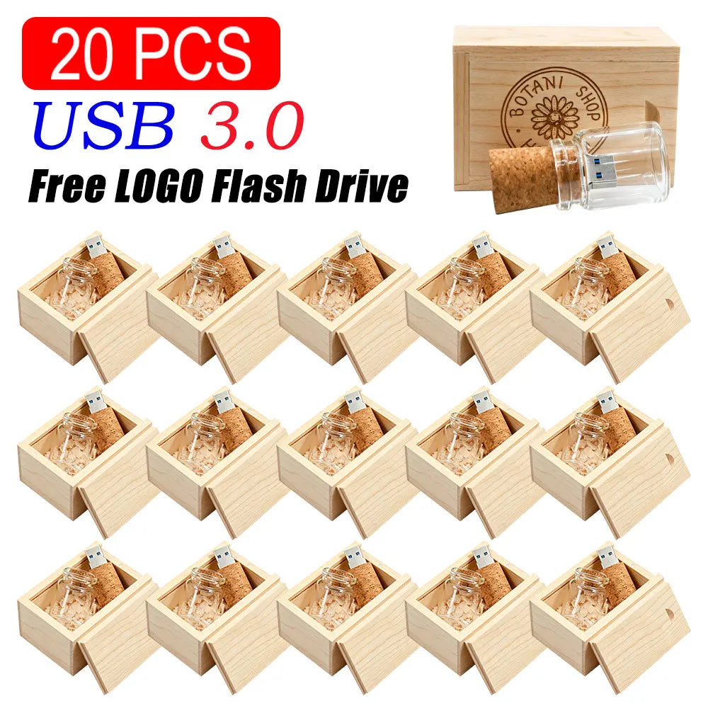 20-Pack Wooden Glass Bottle USB 3.0 Flash Drive 16GB 32GB 64GB USB Flash Drive PRIMED