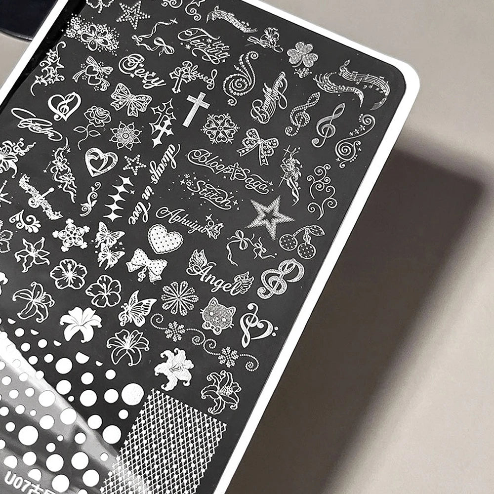 Retro Floral Nail Stamping Plate – Lily, Bows & Polka Dots