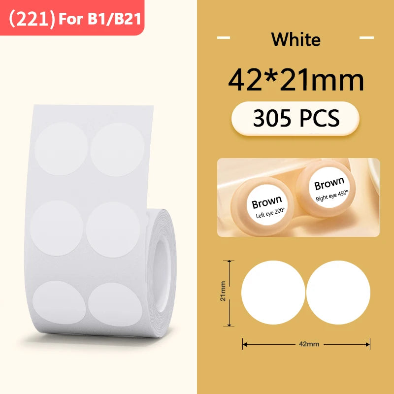 Niimbot Round White Label Rolls for B1 B21 Printer | Multi-Size Label Sticker Rolls PRIMED WH Round 42-21mm