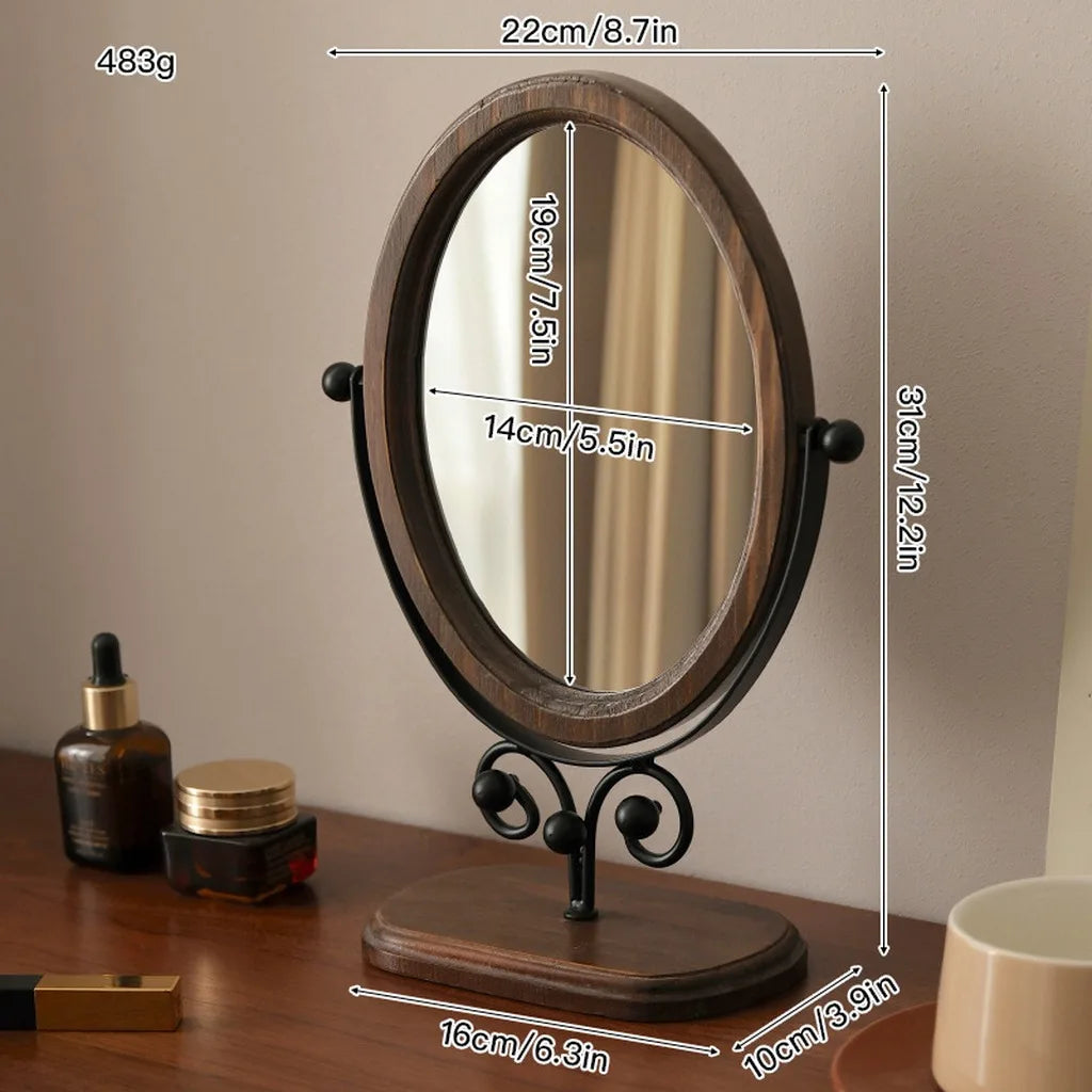 Vintage Oval Vanity Mirror – 360° Rotatable Tabletop Makeup Mirror