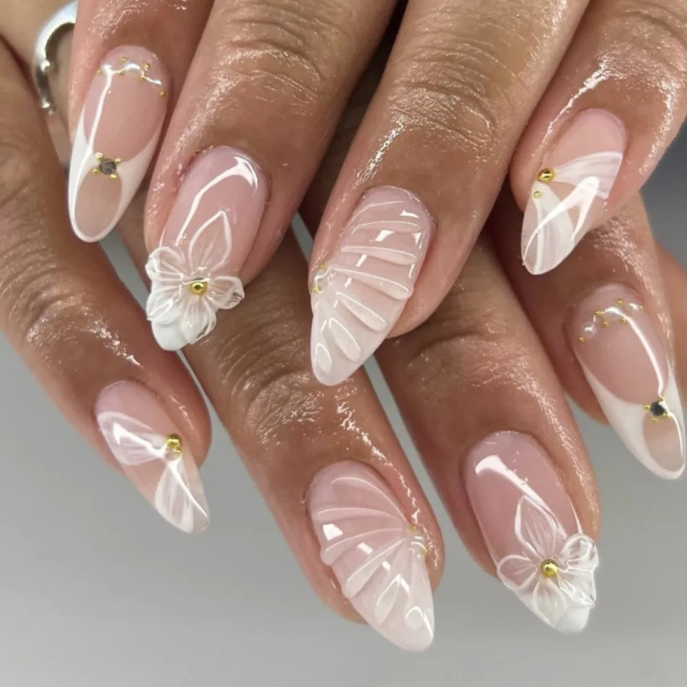 Aurora French Almond Press-On Nails 24pc – Long False Nail Tips