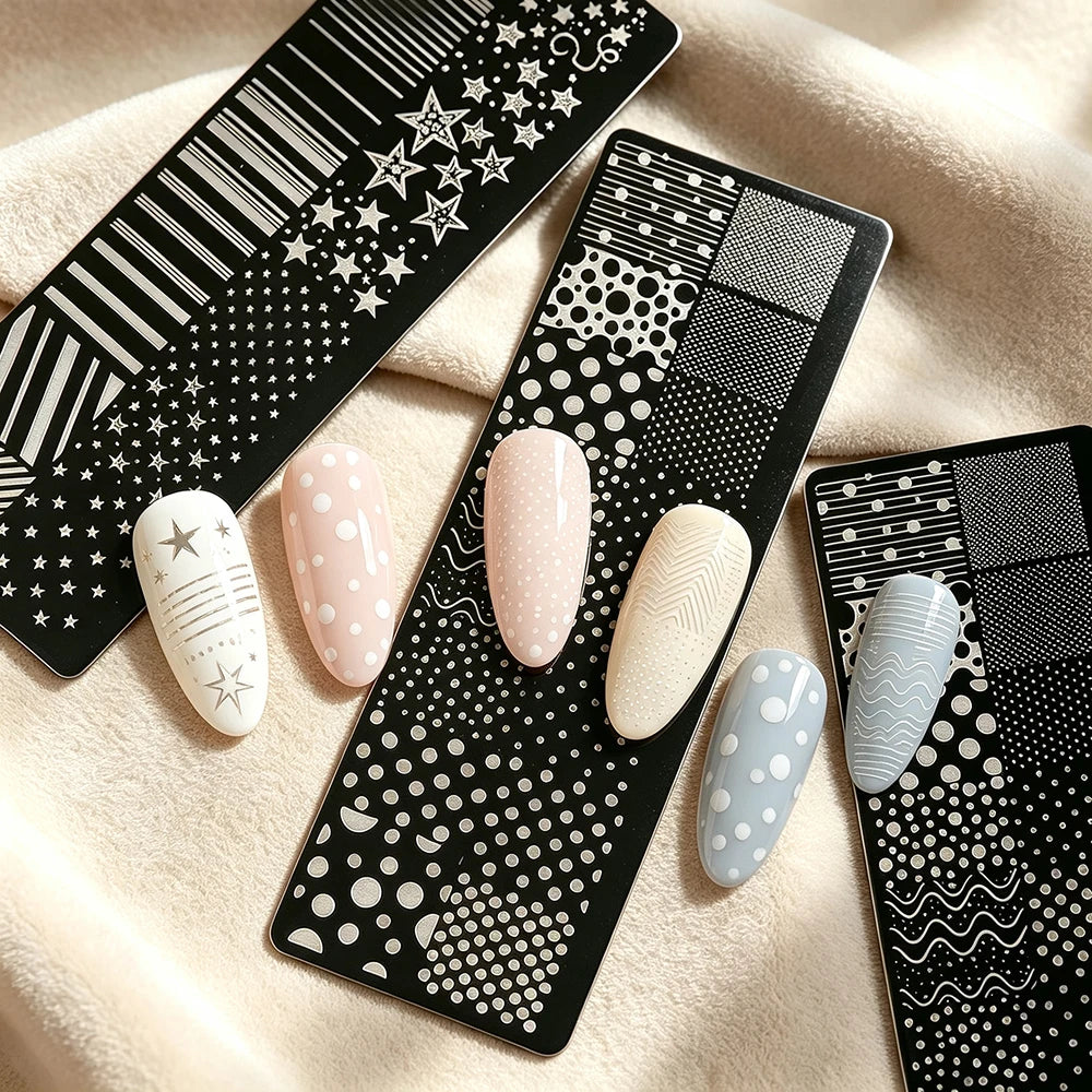 Vintage Nail Stamping Plate – Stars, Polka Dots & Stripes