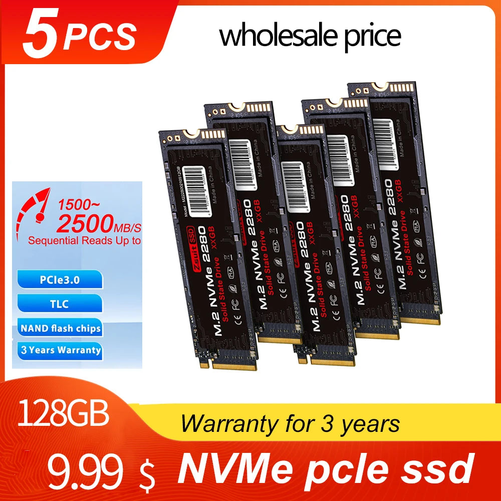 ZSUIT 128GB M.2 NVMe PCIe 3.0 Internal SSD – 5-Pack