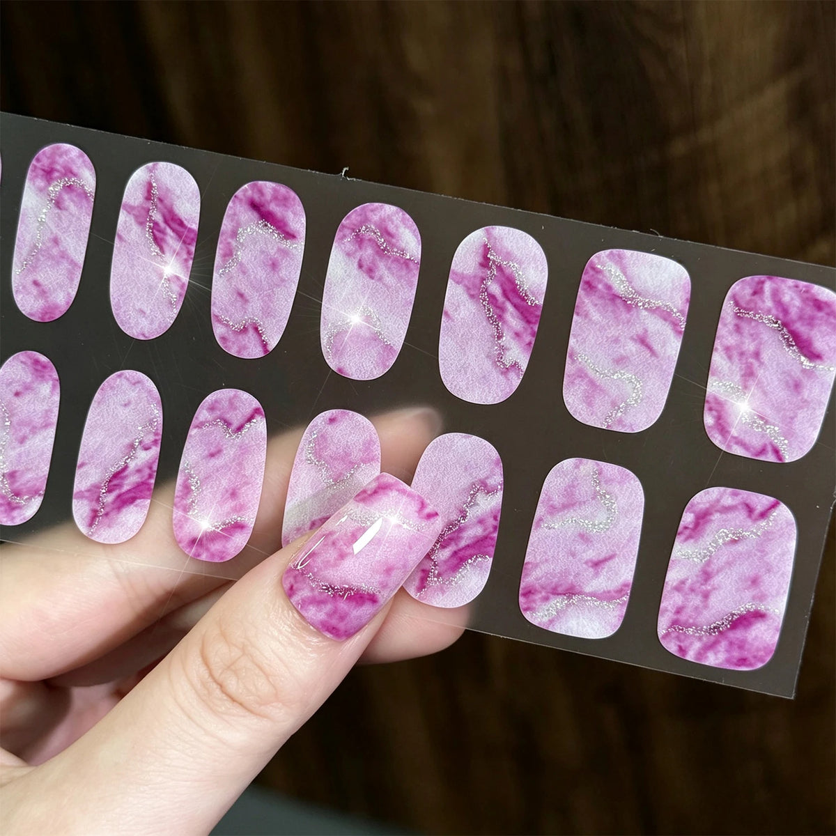 Shimmer Diamond Marble Full Cover Nail Gel Stickers – 16 Tips