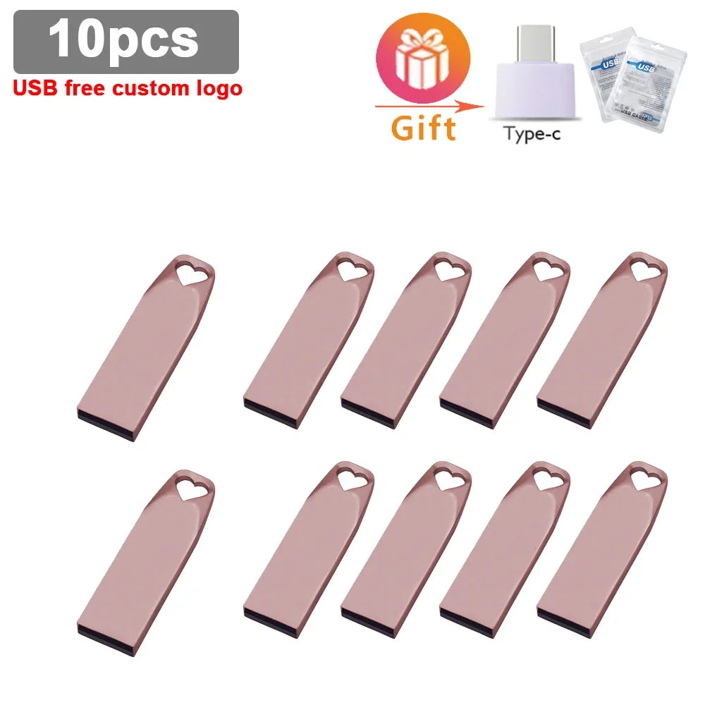 10-Pack Heart USB Flash Drives | Custom Logo 8GB–64GB Gift USB Flash Drive PRIMED