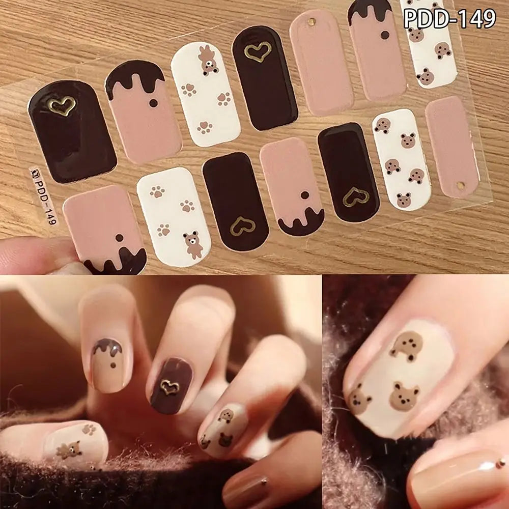 Semi-Cured Gel Nail Stickers – Floral Full Cover DIY Nail Art