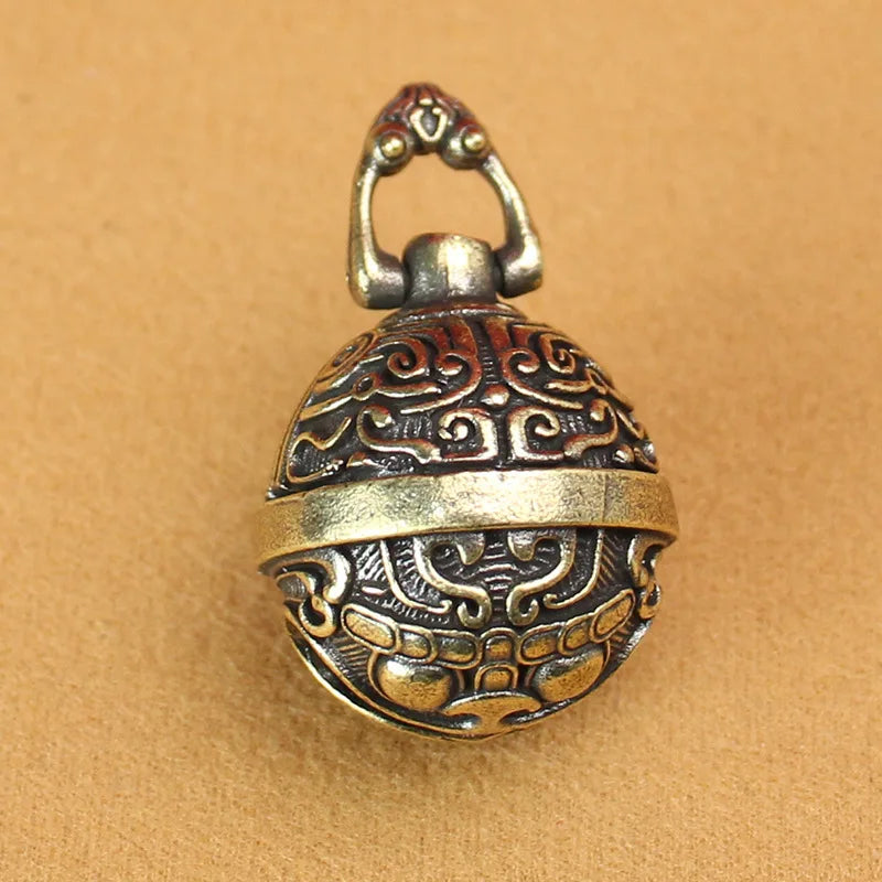 Vintage Brass Bell Keychain | Chinese Good Luck Copper Charm