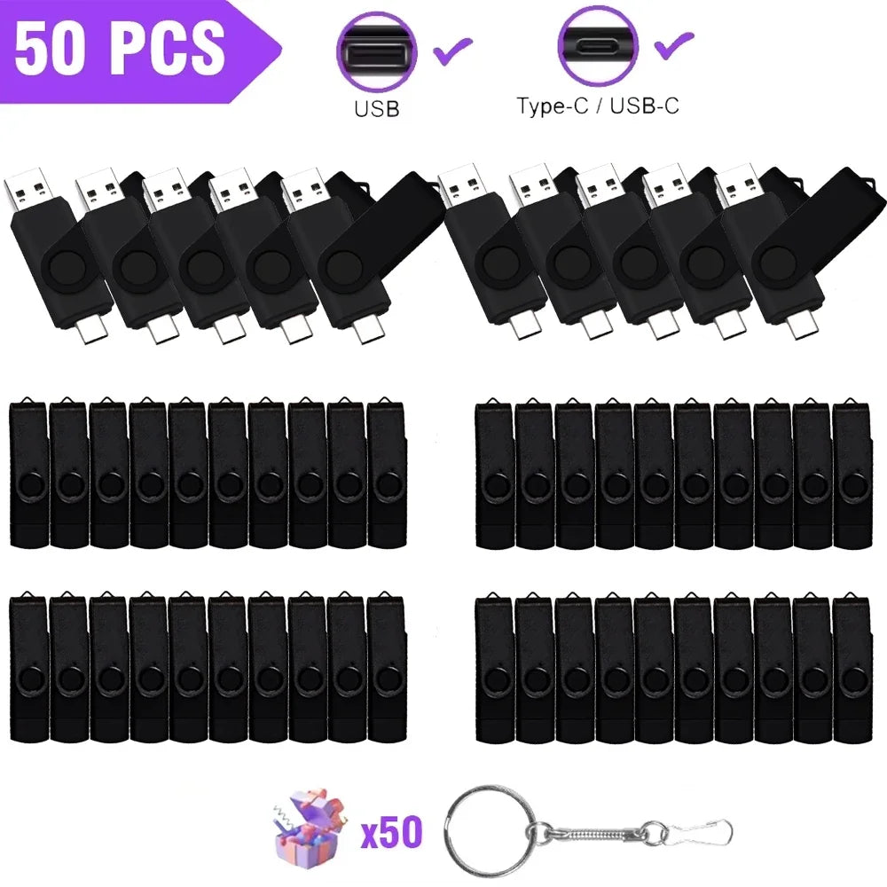 50PCS USB 2.0 Type-C OTG Flash Drive 360° Rotatable Pendrive USB Flash Drive PRIMED 8 GB Black CN