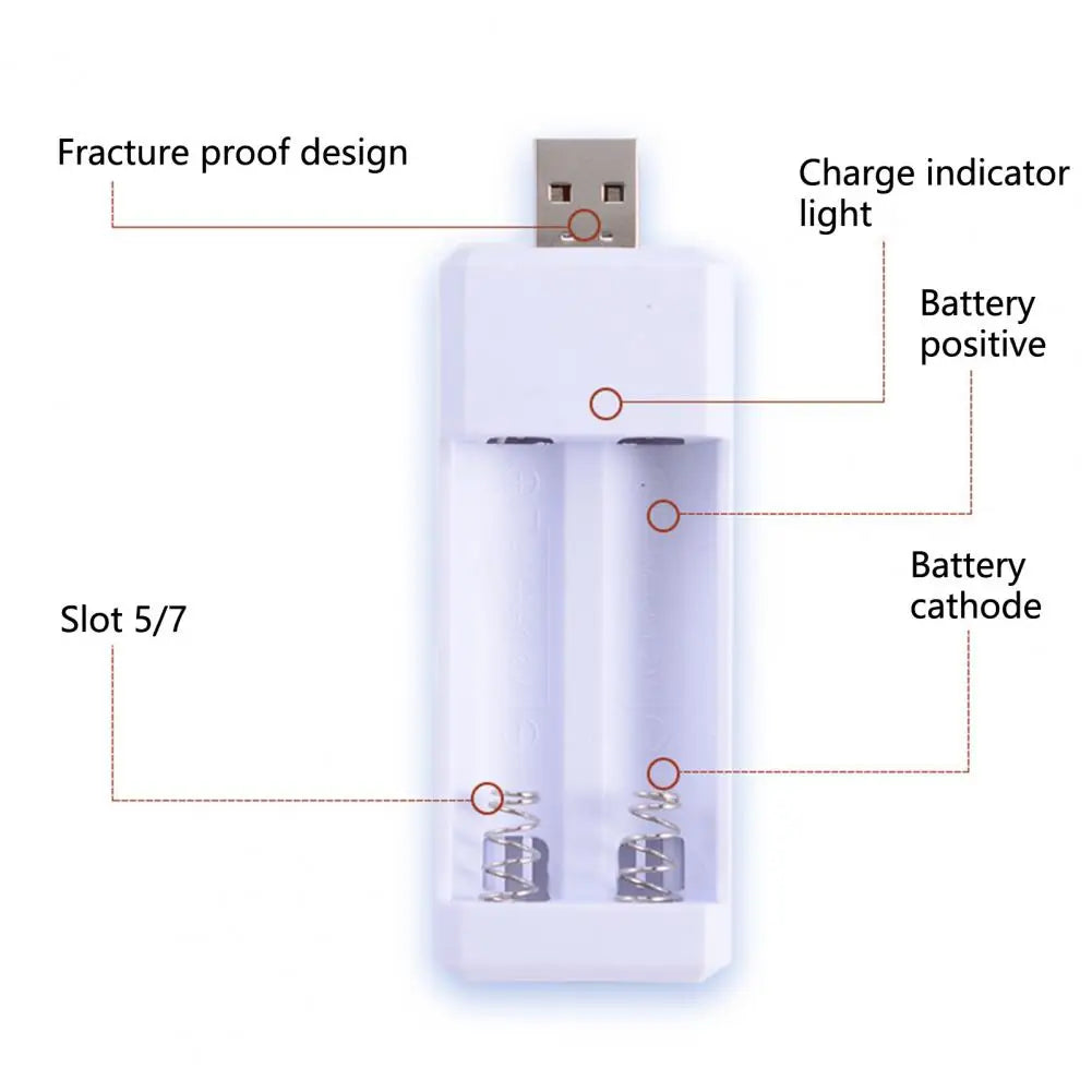 USB AA/AAA 2-Slot Smart Battery Charger 5V 1A Battery Charger PRIMED