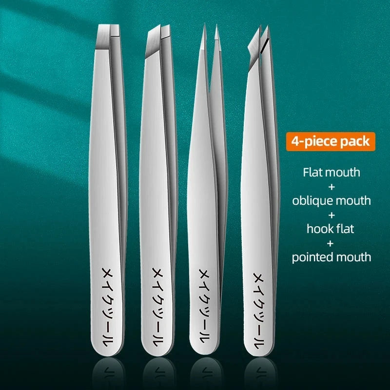 Stainless Steel Slanted Eyebrow Tweezers | Colorful Combo Set