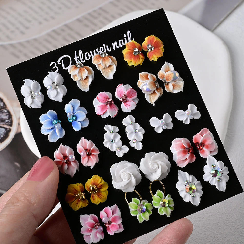 3D Acrylic Flower Nail Charms – Rhinestone & Pearl | MAFANAILS Nail Art Charms PRIMED