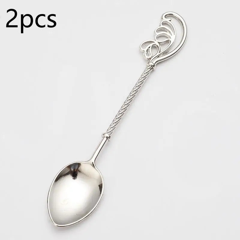 Vintage Mirror-Polished Coffee Spoons Set of 2 | Zinc Alloy