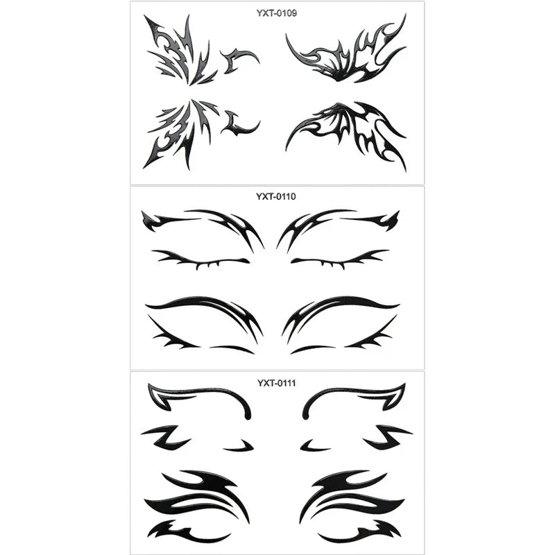 Gothic Metallic Eye Corner Temporary Tattoo Stickers | Cosplay Face Tattoo Stickers PRIMED YXT-109-110-111-3Pc