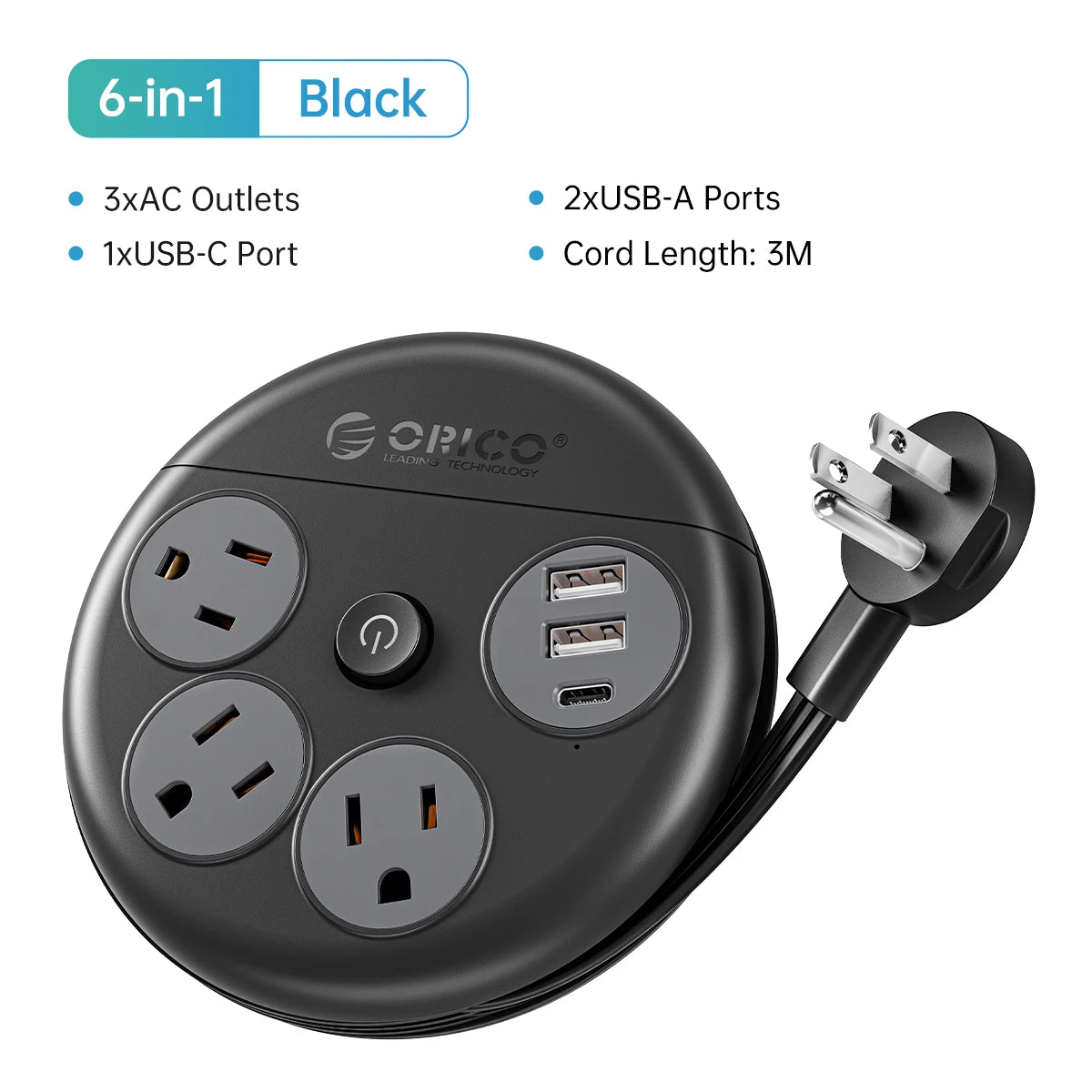 ORICO Power Strip 3 Outlets USB-C Fast Charge Travel Adapter Power Strip PRIMED 3AC 2USB Type C 3M China Mainland US Plug