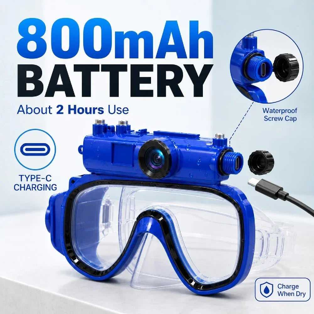 Snorkeling Mask with 2K Camera, 100° Wide Angle & 64GB Card